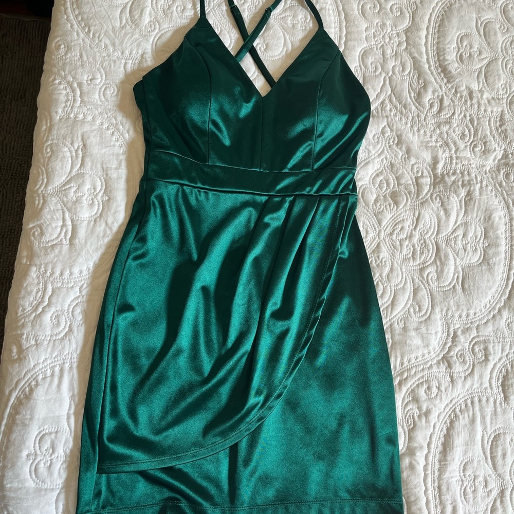Green Sheath Mini Dress with Crisscross Spaghetti Straps
